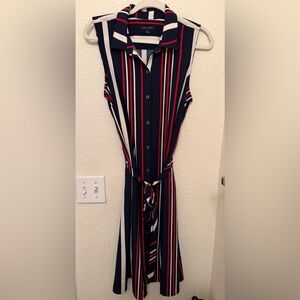 Tommy Hilfiger Navy, White & Red Striped Midi Shirt Dress